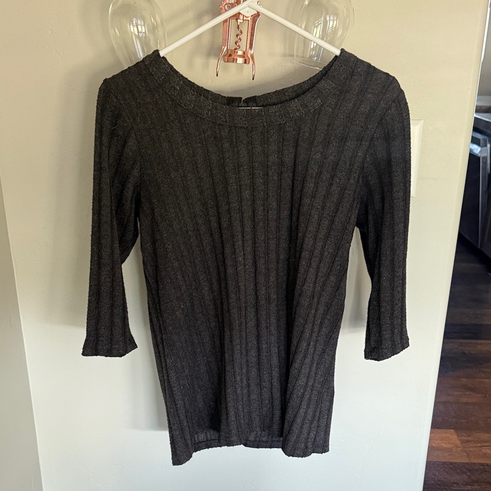 Charcoal Ribbed Crew Neck Sweater